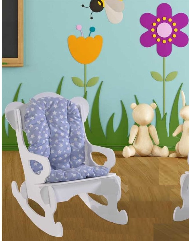 Scaun balansoar copii, Baby Puzzle Homs, alb/albastru, 40x70x65 cm, MDF