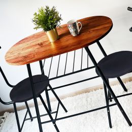 Set Masa cu 2 scaune, Cafea Homs, cadru metal,nuc/negru