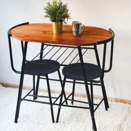 Set Masa cu 2 scaune, Cafea Homs, cadru metal,nuc/negru