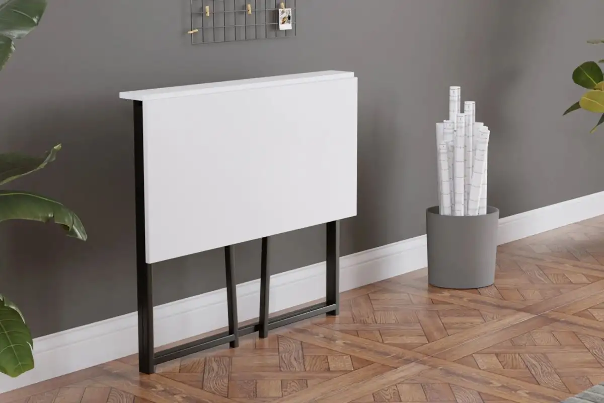 Resigilat:Birou pliabil cu cadru metalic Util Homs 80 x 50 x 75 cm,Alb-negru