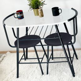Set Masa cu 2 scaune, Cafea Homs, cadru metal,bej marmurat/negru,10975