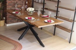 Masa bucatarie  lemn masif Wood, natural-negru,190x90x75 cm, 30627