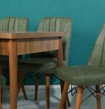 Set masa extensibila cu 6 scaune tapitate Homs cargold 250-30050 nuc-VERDE,170 x 80 cm