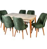 Set masa extensibila cu 6 scaune tapitate Homs cargold 250-30050 nuc-VERDE,170 x 80 cm