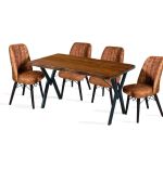 Set Masa woodenL-lemn cu 4 Scaune Bucatarie,  serie 620-Nuc/negru,140x80 cm, 30451