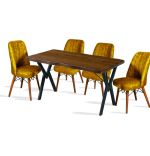 Set Masa woodenL-lemn cu 4 Scaune Bucatarie,  serie 620-Nuc/negru,140x80 cm, 30451