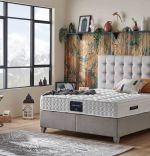 Pat matrimonial tapitat cu lada si saltea Astra Homs, 160×200 cm