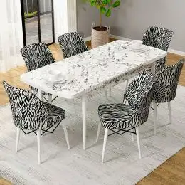 Set masa extensibila cu 6 scaune tapitate Homs ,masa m bej,zebra 250-30650,170 x 80 cm