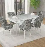 Set masa extensibila cu 6 scaune tapitate Homs ,masa m bej,zebra 250-30600,170 x 80 cm