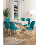 Set masa extensibila cu 6 scaune tapitate Homs cargold 250-30355,turcoaz, 170 x 80 cm