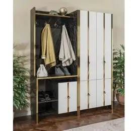 Cuier hol cu pantofar alb -auriu-negru, Homs 181 x 35 x 138 cm,31006
