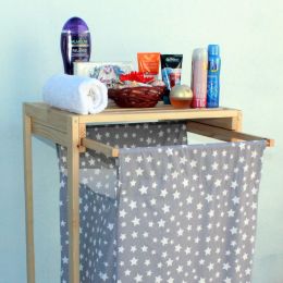 Resigilat:Cos de rufe din lemn cu un compariment textil Homs 50 x 44 x 85 cm