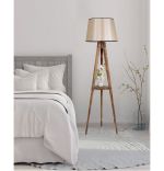 Lampadar cu masuta metal-textil,negru bej, Homs, 158cm,40003
