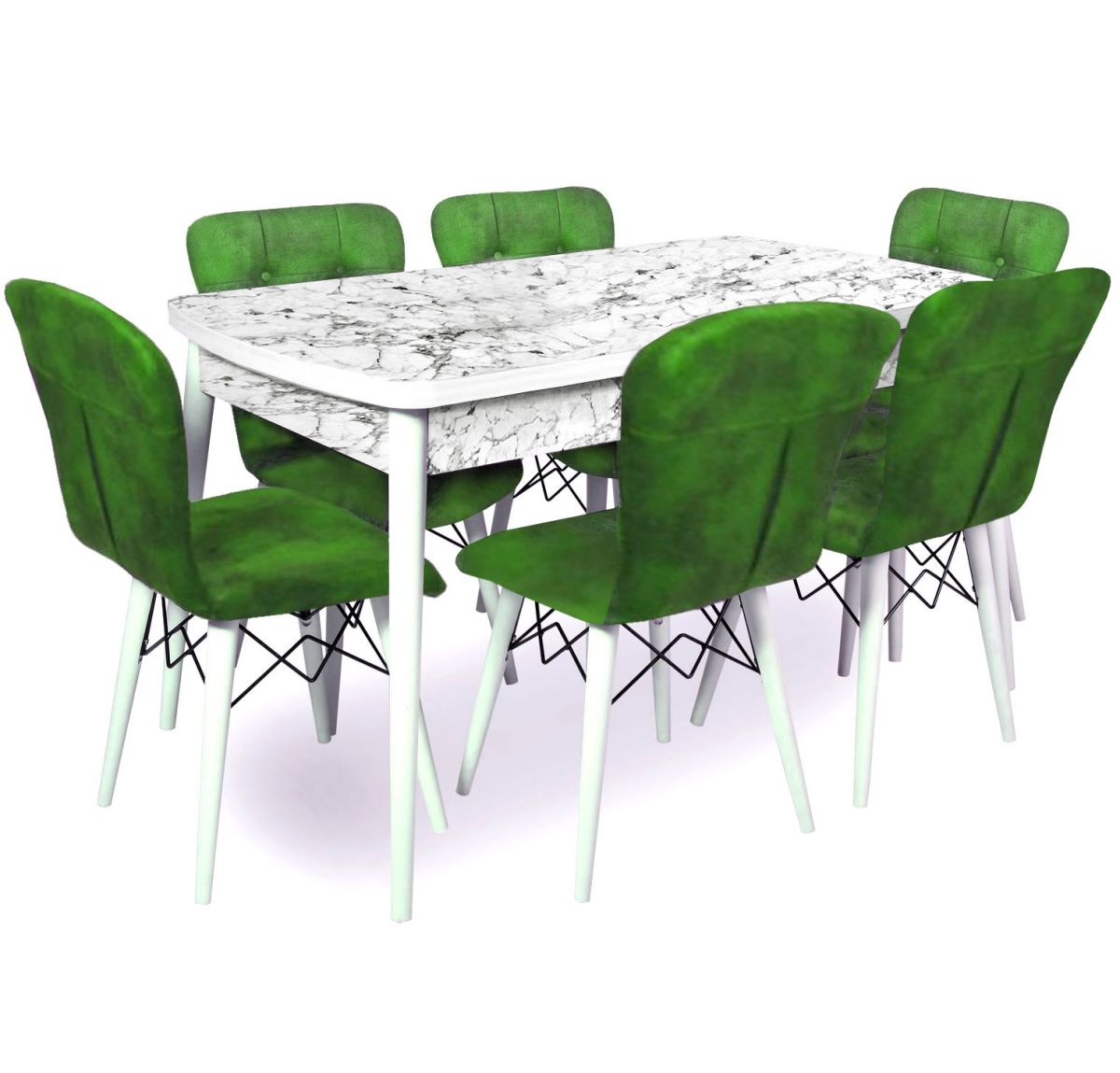 Set masa extensibila cu 6 scaune tapitate Homs cristal  nuc-verde 170 x 80 cm