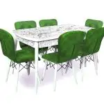 Set masa extensibila cu 6 scaune tapitate Homs cristal  alb-verde 170 x 80 cm