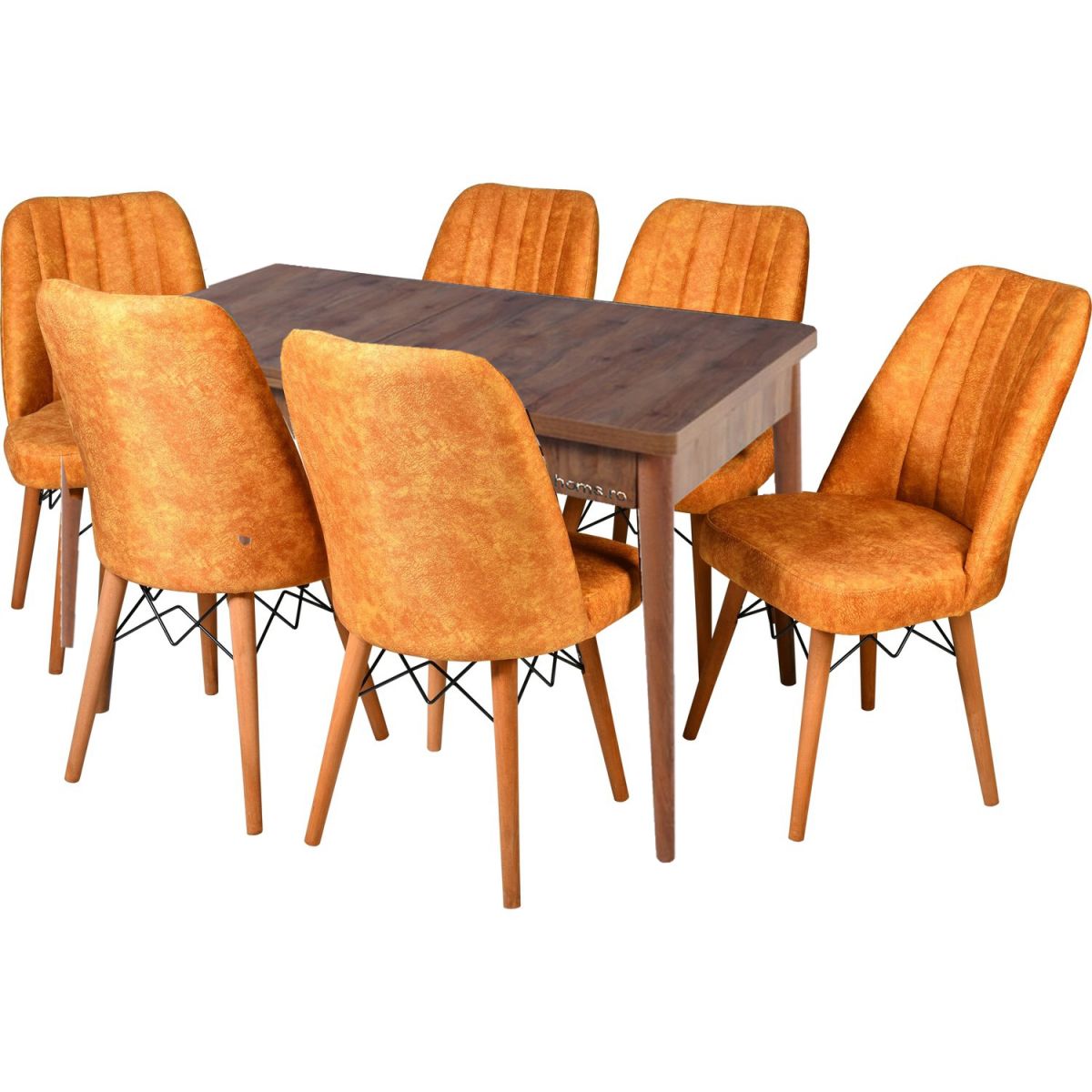 Set masa extensibila cu 6 scaune tapitate Homs cargold 250-30050 negru-caramida,170 x 80 cm