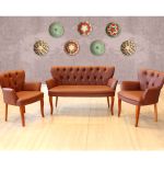 Set canapea 2 locuri cu 2 fotolii  piele artificiala , Cafe Homs,maro