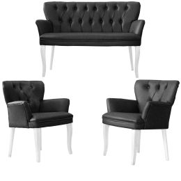 Set canapea 2 locuri cu 2 fotolii  piele artificiala , Cafe Homs,negru