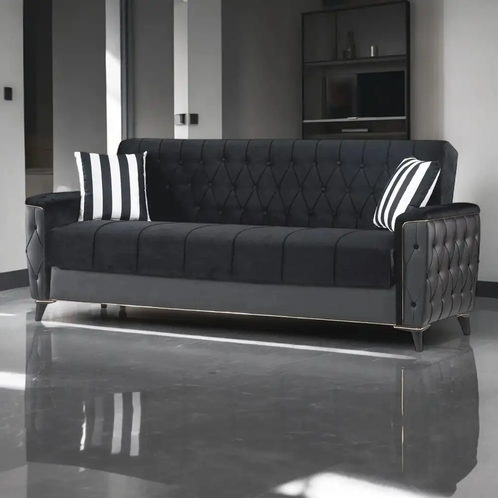Canapea extensibila cu lada depozitare Lyon Homs negru