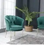 Fotoliu VIena, scaun,verde-auriu, picioare  metal auriu, Homs