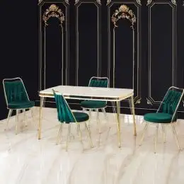 Set masa Reina cu 6 scaune scaune stofa verde 170 cm