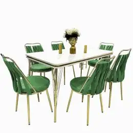 Set masa Reina cu 6 scaune scaune stofa verde 140 cm