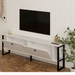 Comoda tv culoare alb  cu picioare metal culoare negru160x50x25 cm