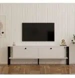 Comoda tv culoare alb  cu picioare metal culoare negru160x50x25 cm