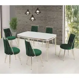 Set masa Reina cu 6 scaune scaune stofa verde 140 cm