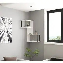 Raft de perete Lester pentru colt culoare alb si negru  84 cm