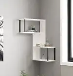 Raft de perete Lester pentru colt,  culoare alb si negru  84 cm