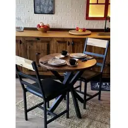 Masa din lemn rotunda si picior de masă din metal,  blat 90 cm