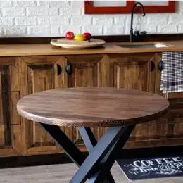 Masa din lemn rotunda si picior de masă din metal blat 90 cm
