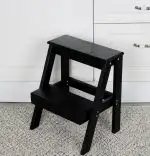 Scara taburet din lemn, 2 trepte culoare  negru,45 cm