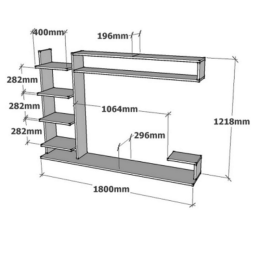 Comoda tv pentru perete cu raft,  culoare alb 180 cm