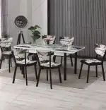 Set masa extensibila cu 6 scaune tapitate Rosia, sticla,170 cm