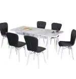 Set masa extensibila cu 6 scaune tapitate Homs marmorat alb  250-30650 bej- negru 170 x 80 cm