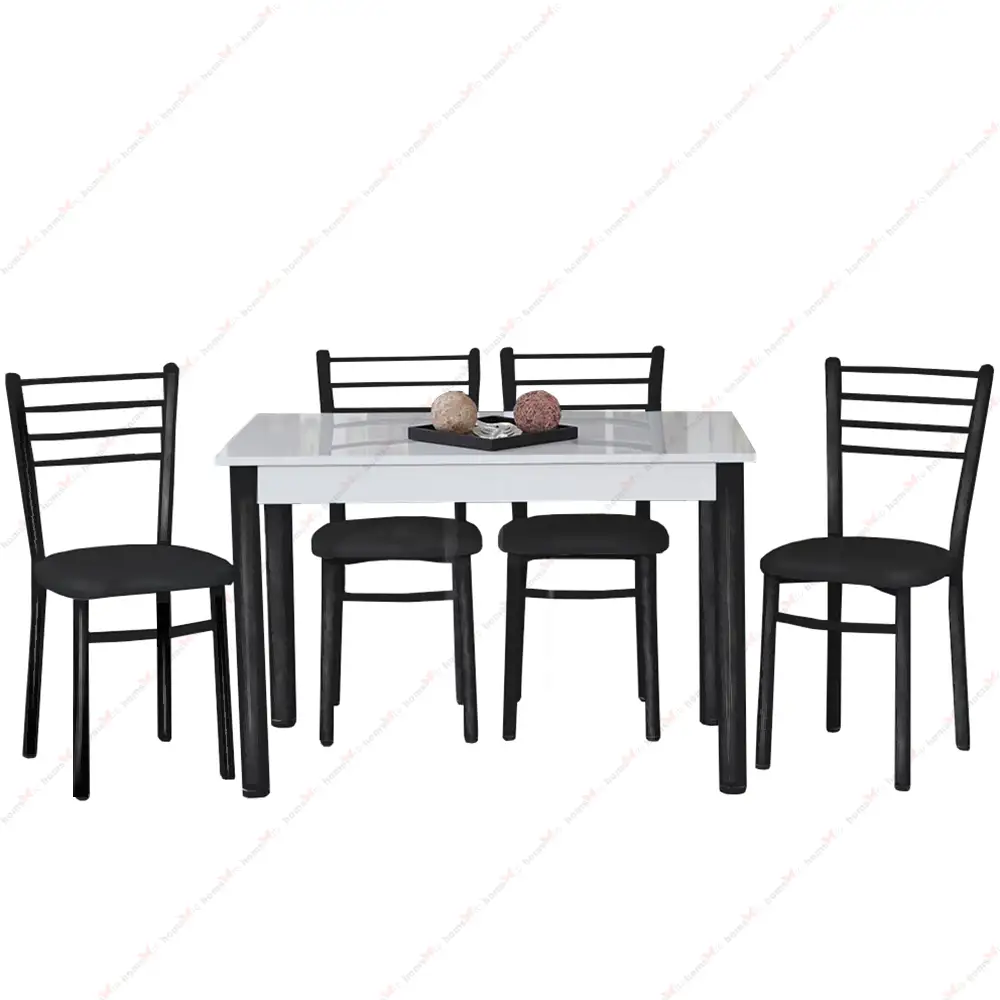 Set masa cu 4 scaune Bella, bucatarie, alb si negru, 120 cm