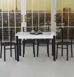 Set masa cu 4 scaune Bella, bucatarie, alb si negru, 120 cm