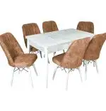 Set masa extensibila alba si 6 scaune Cargold Homs maro