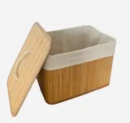 Coș de depozitare cu capac din bambus ,elegant și practic, cu interior textil