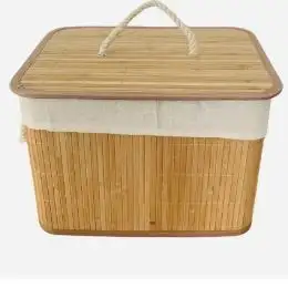 Coș de depozitare cu capac din bambus ,elegant și practic, cu interior textil