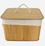 Coș de depozitare cu capac din bambus ,elegant și practic, cu interior textil