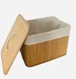 Coș de depozitare cu capac din bambus ,elegant și practic, cu interior textil