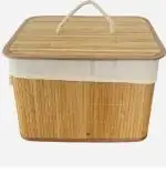 Coș de depozitare cu capac din bambus ,elegant și practic, cu interior textil