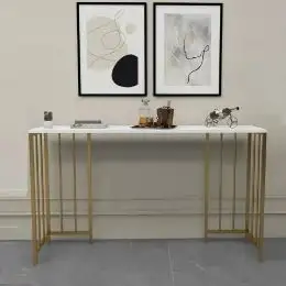 Masa bucatarie tip bar, alb-auriu, 150x35x90 cm, A0081
