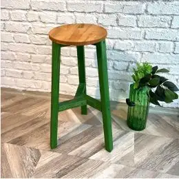 Scaun bar,Vinita,taburet lung, din lemn culoare nuc si verde ,70 cm