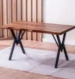 Set Masa Barton din MDF cu 4 Scaune din metal, nuc si bej, 140 cm