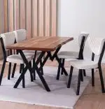 Set Masa Barton din MDF cu 4 Scaune din metal, nuc si bej, 140 cm