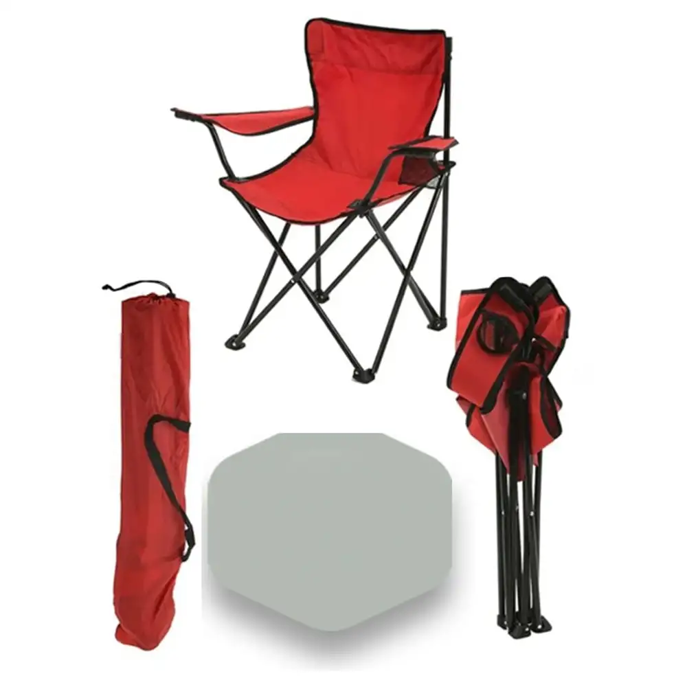 Set 2 Scaune Pliabile cu Cotiere și Suport,  Pentru Camping sau Grădină